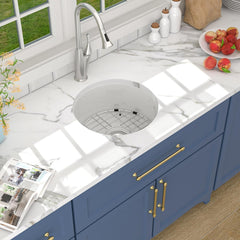 Lordear 18'' White Ceramic Round Undermount Single Bowl Bar Sink