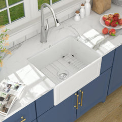 Lordear 24'' x 18'' White Ceramic Apron Front Single Bowl Farmhouse Kitchen Sink from Lordear