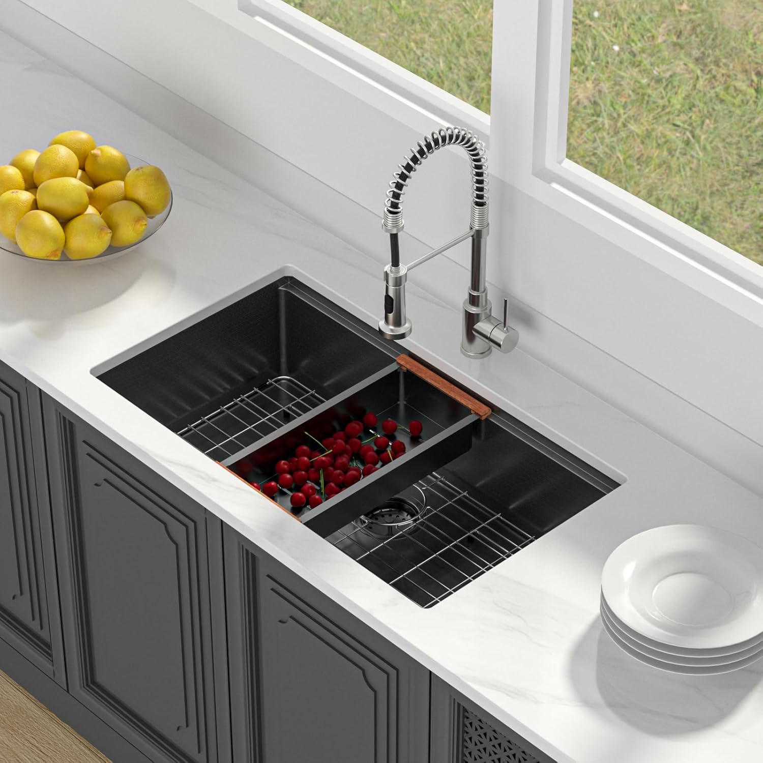 Lordear 33" Stainless Steel Honeycomb Nano Undermount Single Bowl Workstation Kitchen Sink from Lordear