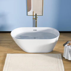 Lordear White Acrylic Freestanding Bath Tub with Overflow and Drain