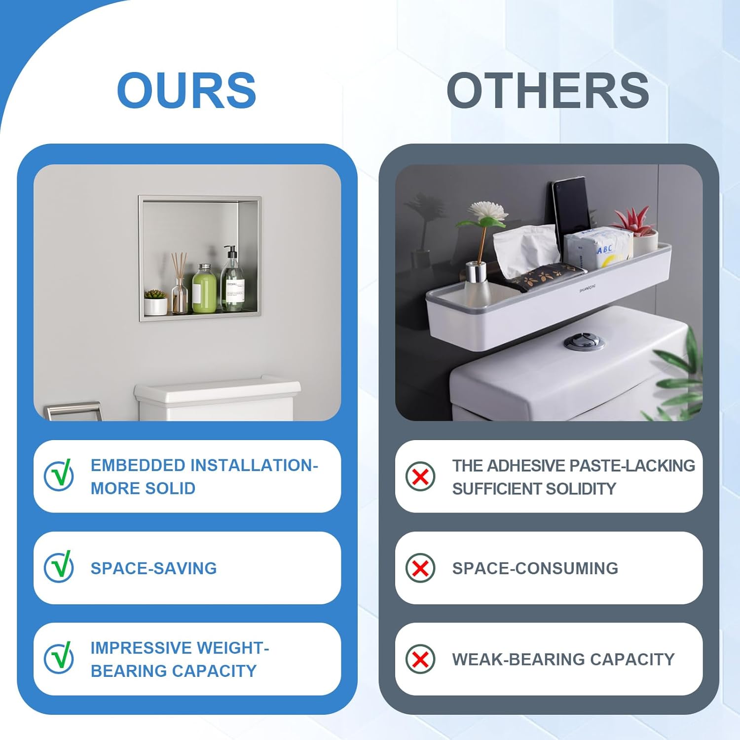 Lordear 14" x 12" Stainless Steel Bathroom Brushed Finish Rectangle Recessed Wall Niche from Lordear