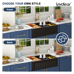 Lordear 33 Inch Black Fireclay Workstation Farmhouse Kitchen Sink
