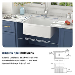 Lordear 24x18x10 Inch Farmhouse Kitchen Sink Single Bowl