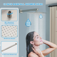 Lordear 12" Stainless Steel Wall Mounted Rainfall Square Shower Head with Handheld and Faucet from Lordear