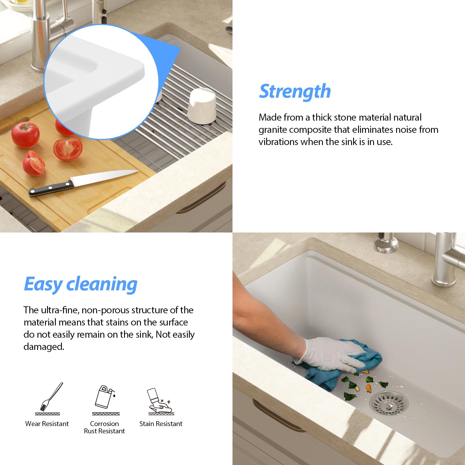 Lordear 32" Quartz Undermount Single Bowl Workstation Kitchen Sink from Lordear