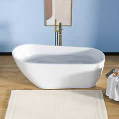Lordear White Acrylic Backrest Freestanding Bathtub with Overflow and Drain