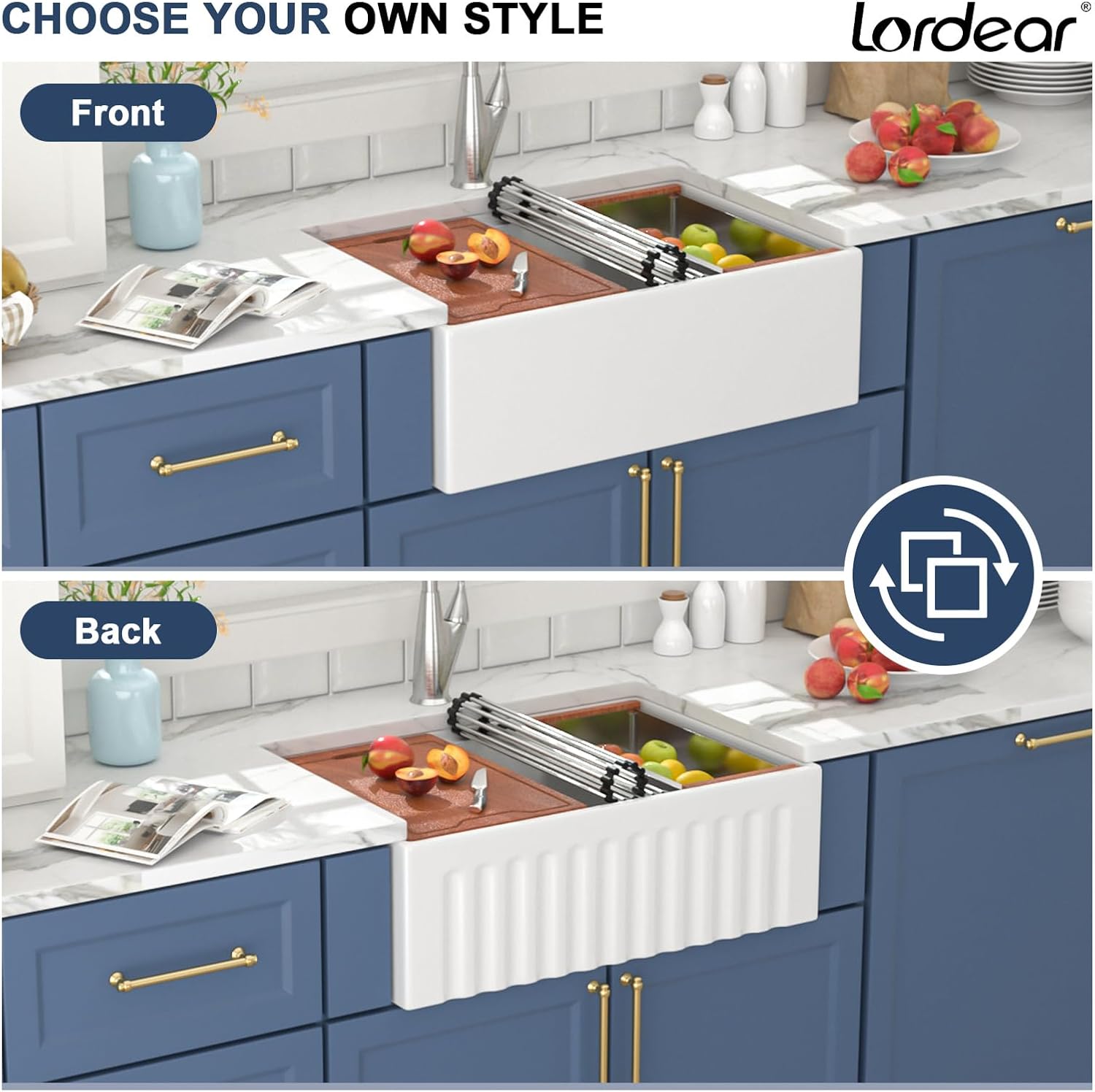 Lordear 33'' White Ceramic Apron Front Farmhouse Workstation Kitchen Sinks  from Lordear