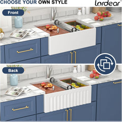 Lordear 33'' White Ceramic Apron Front Farmhouse Workstation Kitchen Sinks  from Lordear