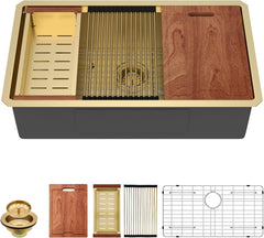 Lordear 33'' Honeycomb Nano Undermount Single Bowl Stainless Steel Workstation Kitchen Sink