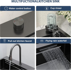 Lordear 31'' Stainless Steel Single Bowl Topmount Waterfall Workstation Kitchen Sink with Pull Out Faucet from Lordear