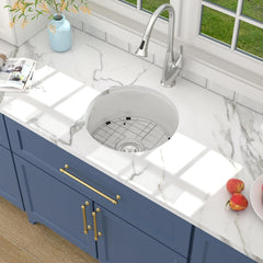 Lordear 18'' White Ceramic Round Undermount Single Bowl Bar Sink