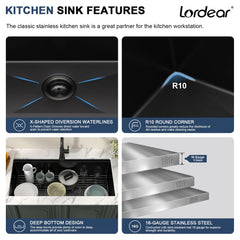 Lordear 39'' Matte Black Stainless Steel Undermount Workstation Kitchen Sink