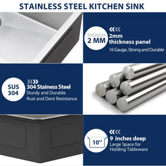 Lordear 25'' Stainless Steel Undermount Workstation Kitchen Sink