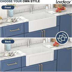 Lordear 30'' Porcelain Apron-Front Single Bowl Fireclay Farmhouse Sink