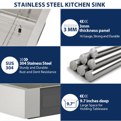 Lordear Single Bowl Workstation Apron Front Stainless Steel Farmhouse Sink