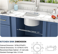 Lordear 18'' White Ceramic Round Undermount Single Bowl Bar Sink