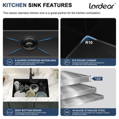 Lordear 28'' Matte Black Stainless Steel Workstation Kitchen Sink