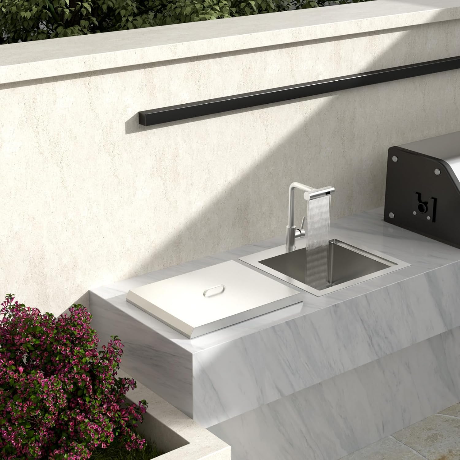 Lordear 21'' Stainless Steel Drop-in Single Bowl Outdoor Workstation Bar Sink with Pull-out Faucet and Cover from Lordear
