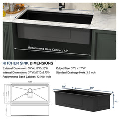 Lordear 39'' Matte Black Stainless Steel Undermount Workstation Kitchen Sink