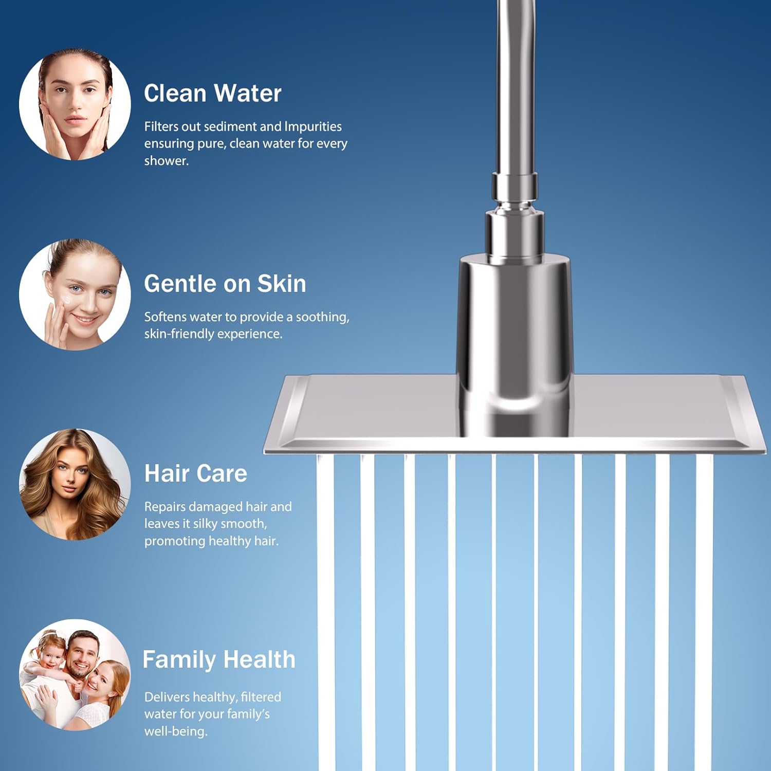 Lordear 8'' Stainless Steel Square Wall Mounted Waterfall High Pressure Filtered Shower Head from Lordear