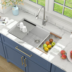 Lordear 30-Inch White Undermount Composite Workstation Sink