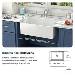 Lordear 28'' Farmhouse Kitchen Sink Single Bowl