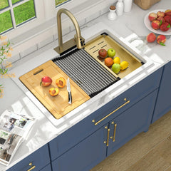 Lordear 33'' x 22'' Drop-in Waterfall Single Bowl Quartz Workstation Kitchen Sink