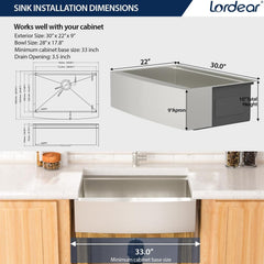 Lordear Single Bowl Workstation Apron Front Stainless Steel Farmhouse Sink