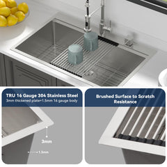 Lordear 30 Inch Drop-In Workstation Kitchen Sink