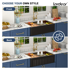 Lordear 33 Inch Black Fireclay Undermount Workstation Farmhouse Kitchen Sink