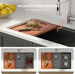 Lordear 33" Stainless Steel Honeycomb Nano Undermount Single Bowl Workstation Kitchen Sink from Lordear