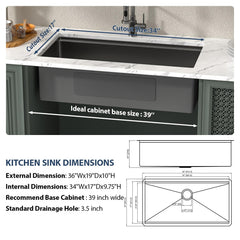 Lordear 36'' Black Stainless Steel Undermount Workstation Kitchen Sink