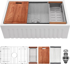 Lordear 33'' White Ceramic Apron Front Farmhouse Workstation Kitchen Sinks  from Lordear