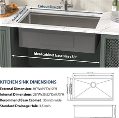 Lordear 30'' x 19'' Undermount Stainless Steel Workstation Kitchen Sink