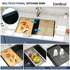 Lordear 28x19x9 Inch Undermount Kitchen Sink Single Bowl with Accessories