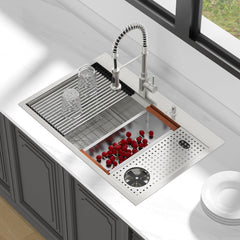 Lordear 33'' Stainless Steel Drop In Single Bowl Workstation Kitchen Sink with Glass Rinser from Lordear