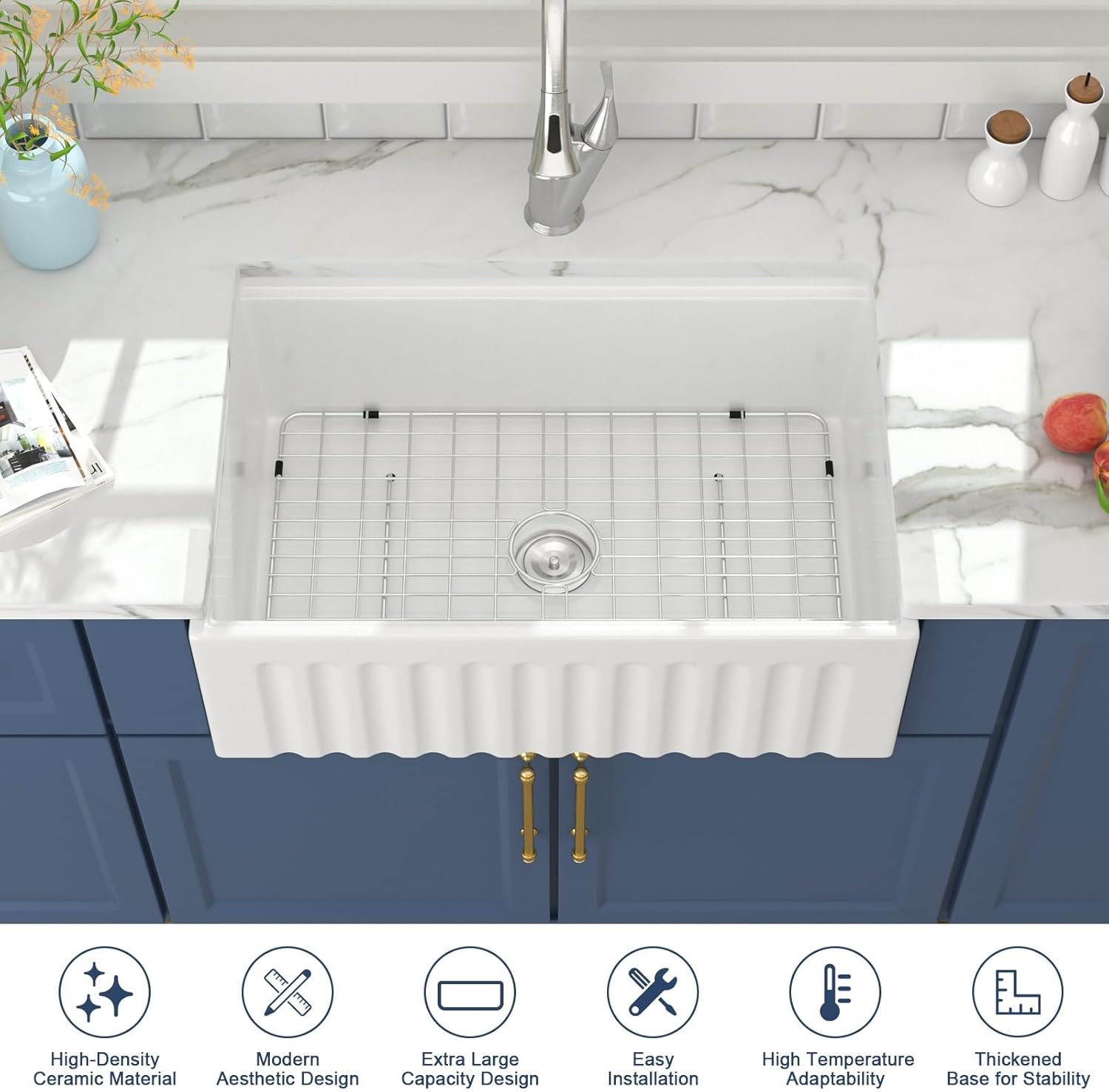 Lordear 33'' White Ceramic Apron Front Farmhouse Workstation Kitchen Sinks  from Lordear