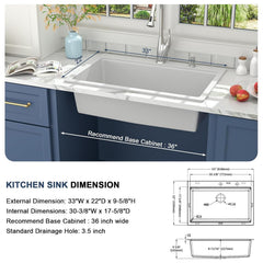 Lordear 33-Inch Drop-In Kitchen Sink Single Bowl