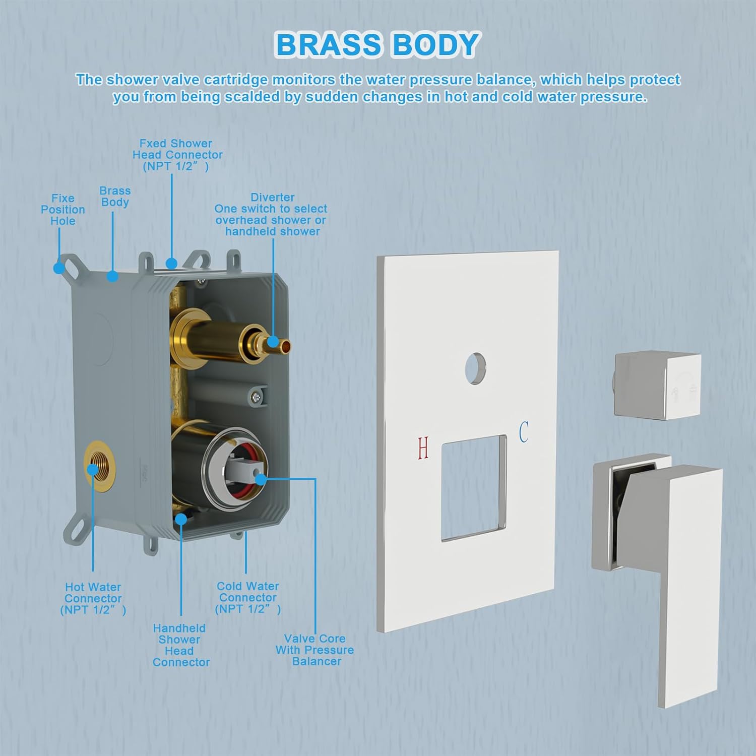 Lordear 8" Stainless Steel Wall Mounted Rain Shower Head with Handheld and Brass Valve from Lordear