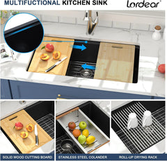 Lordear 30x19x9 Inch Undermount Kitchen Sink Single Bowl