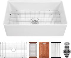 Lordear 33'' White Ceramic Apron Front Farmhouse Workstation Kitchen Sinks  from Lordear