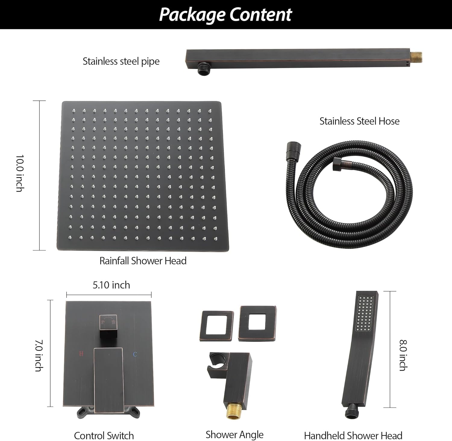 Lordear Stainless Steel Wall Mounted Square Rainfall Shower Head with Handheld Shower  from Lordear