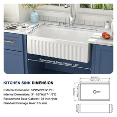 Lordear 33 Inch White Fireclay Workstation Farmhouse Kitchen Sink
