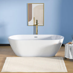 Lordear White Oval Acrylic Freestanding Bath Tub with Overflow and Drain