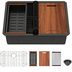 Lordear 28'' Matte Black Stainless Steel Workstation Kitchen Sink