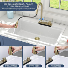 Lordear 33'' x 22'' Drop-in Waterfall Single Bowl Quartz Workstation Kitchen Sink