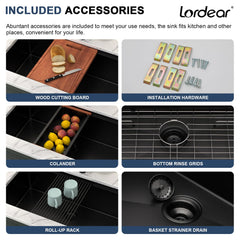 Lordear 33'' Matte Black Stainless Steel Undermount Workstation Kitchen Sink
