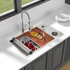 Lordear 33'' Stainless Steel Drop In Single Bowl Workstation Kitchen Sink with Glass Rinser from Lordear