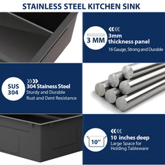 Lordear 36 Inch Black Drop-In Workstation Kitchen Sink