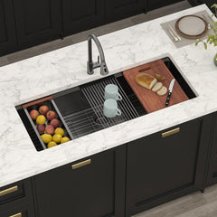 Lordear 45-Inch Black Undermount Workstation Kitchen Sink Single Bowl
